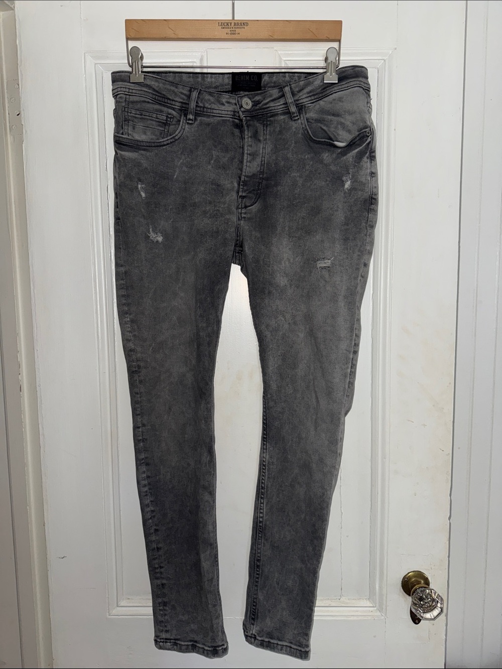 Denim Co Mens Acid Wash Grey Skinny Jeans W34 L29 Distressed Button Fly Pants